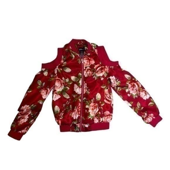 Pink Floral Cold Shoulder Full Zip Jacket Size 10-12 - Picture 1 of 8